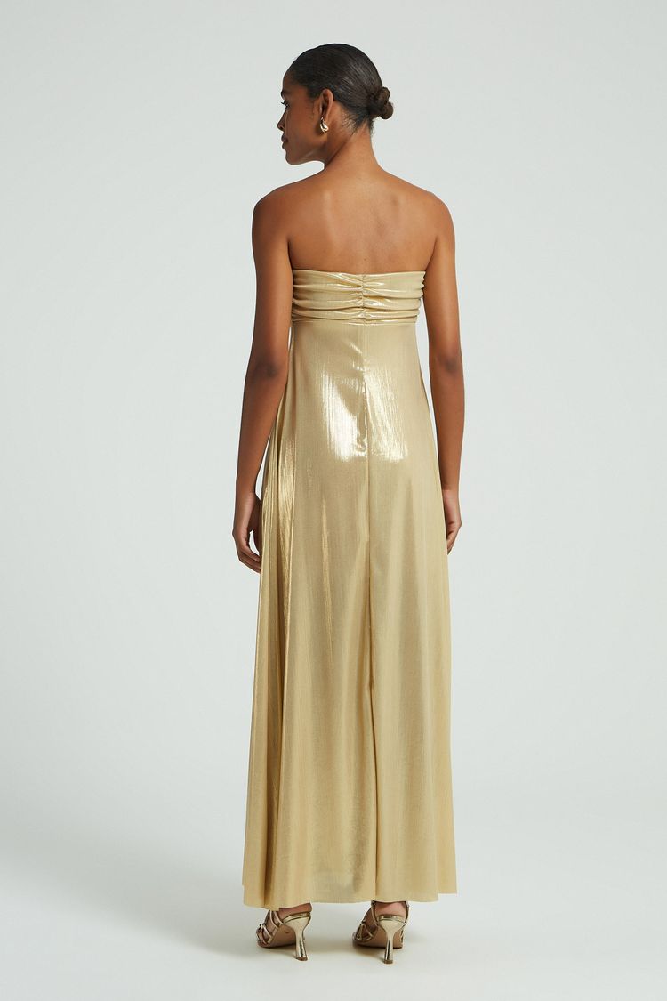 VESTIDO LONGO NO BUSTO-DOURADO PP - DOURADO - 280399