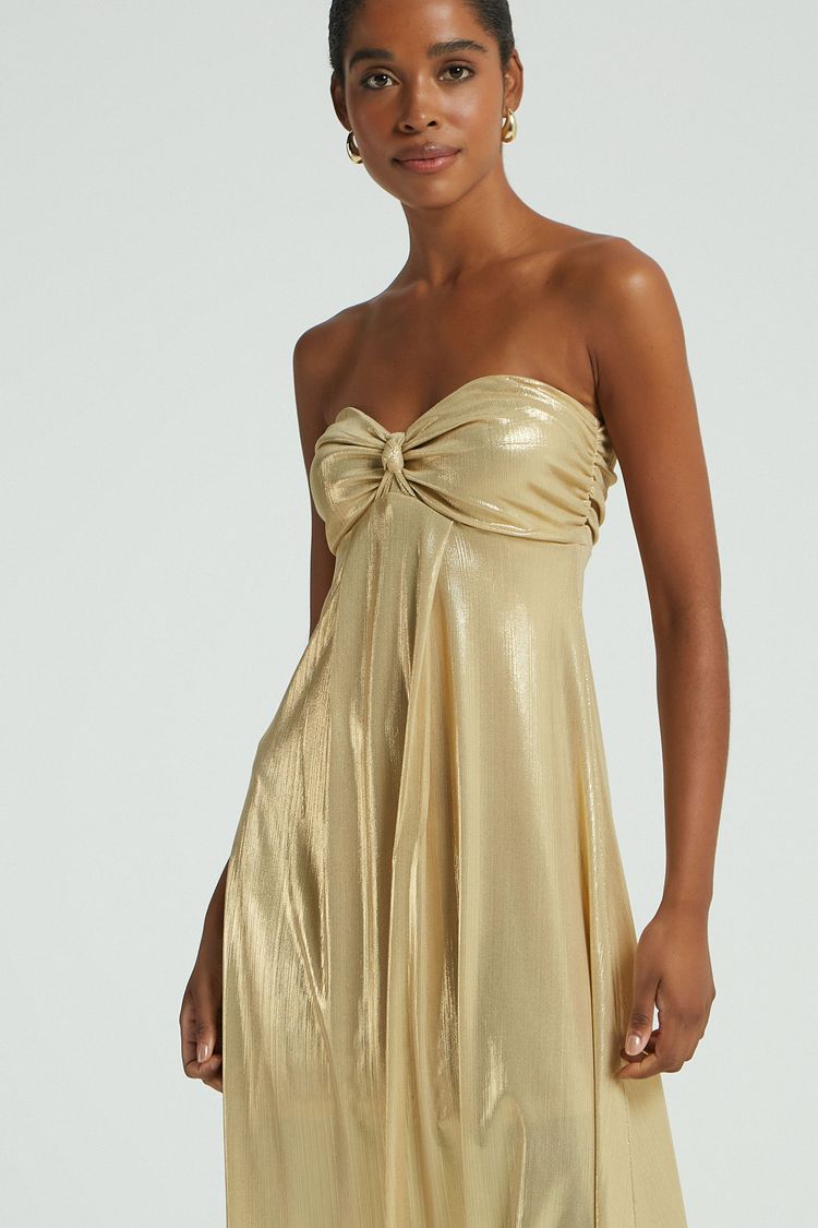 VESTIDO LONGO NO BUSTO-DOURADO PP - DOURADO - 280400