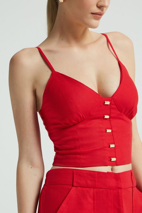 CROPPED LINHO DET METAL-VERMELHO