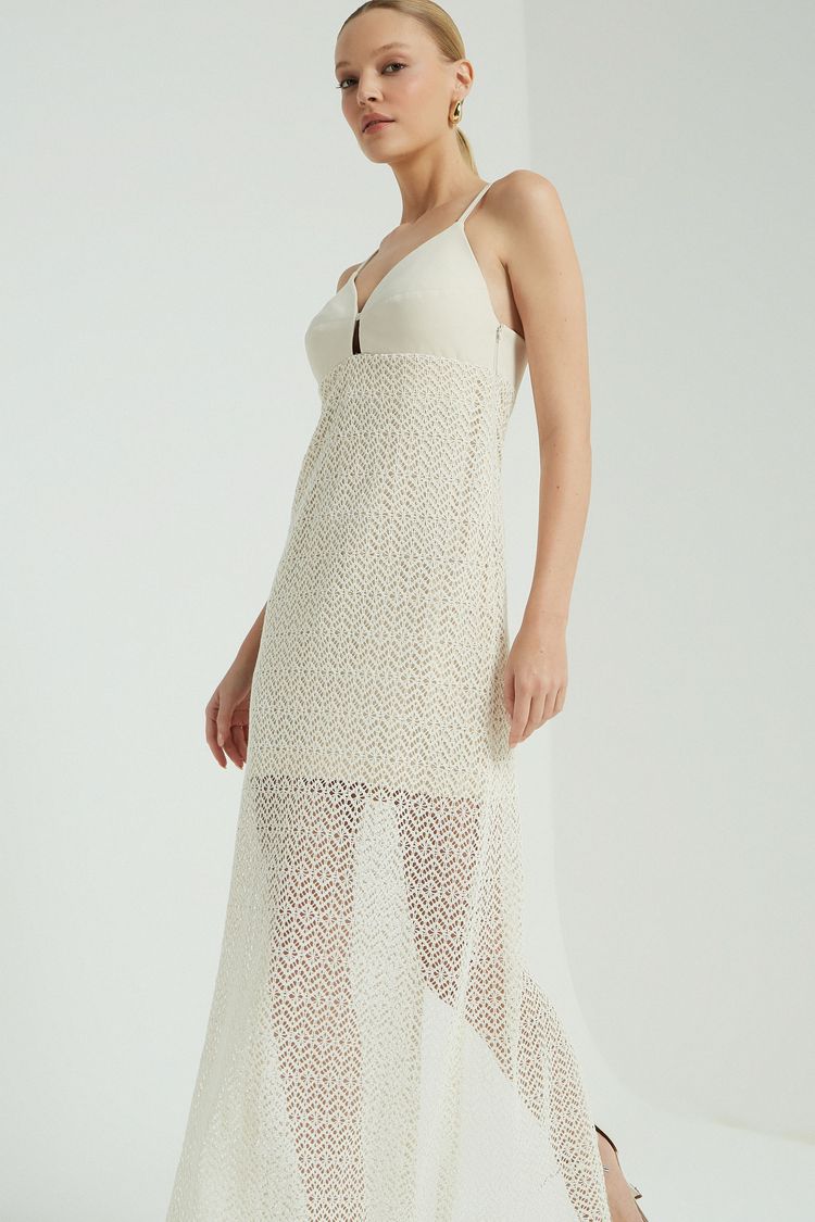 VESTIDO MIX RENDA-CREME P - CREME - 280822