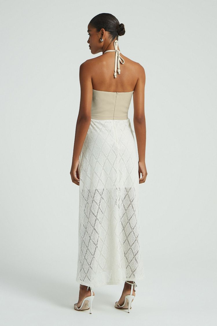 VESTIDO C/ RENDA CROCHE E PAETES-CREME P - CREME - 281109