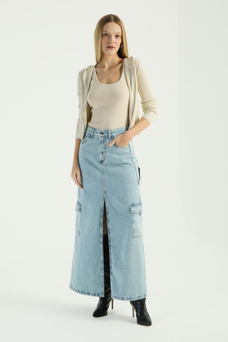 SAIA JEANS LONGA COM FENDA - JEANS CLARO 34 - JEANS CLARO - 281169