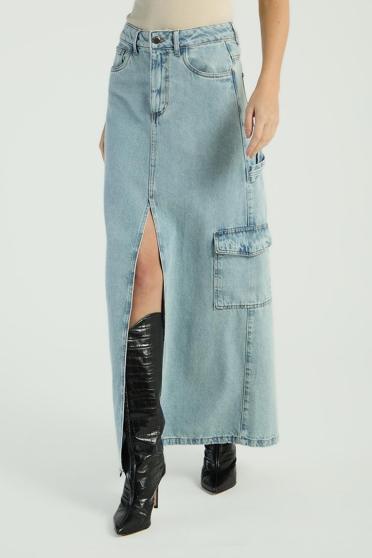 SAIA JEANS LONGA COM FENDA - JEANS CLARO 34 - JEANS CLARO - 281171
