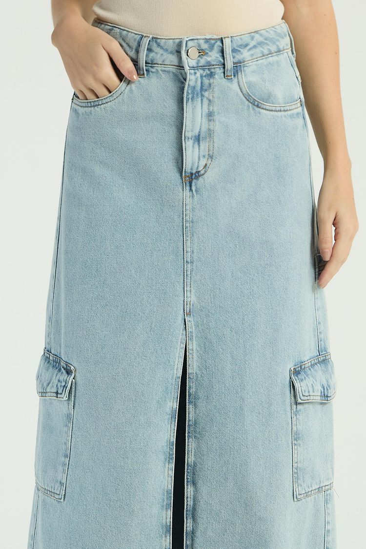SAIA JEANS LONGA COM FENDA - JEANS CLARO 34 - JEANS CLARO - 281172