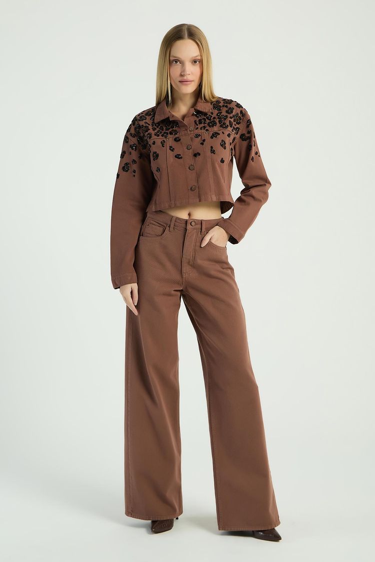 CALÇA PANTALONA EM SARJA - MARROM 40 - MARROM - 281196