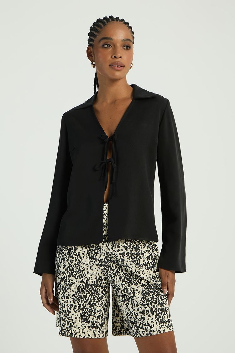 BLUSA COM AMARRAÇAO FRONTAL - PRETO P - PRETO - 282457