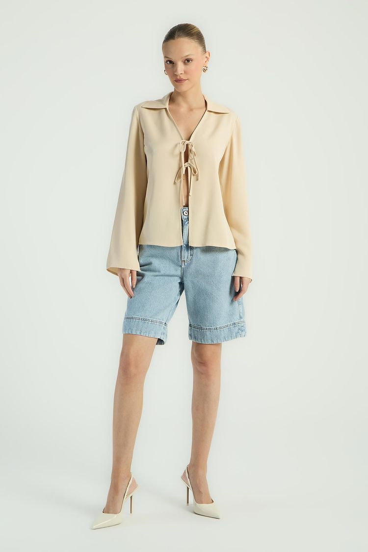 BLUSA COM AMARRAÇAO FRONTAL - AVEIA P - AVEIA - 282479