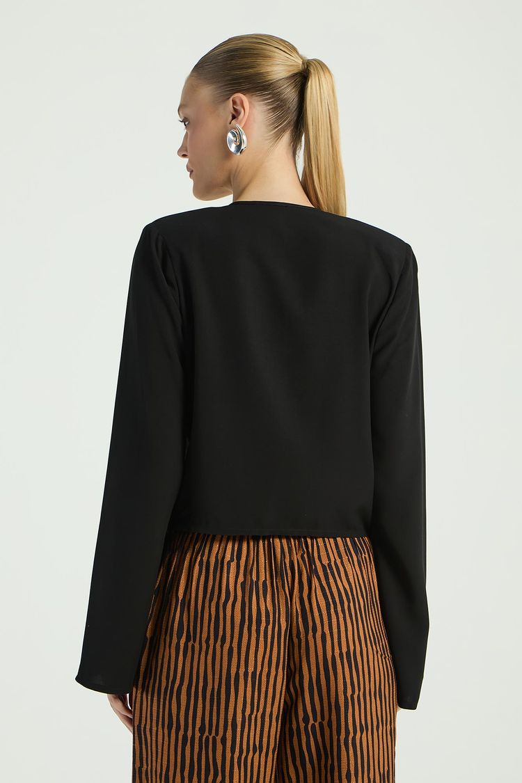 BLUSA DECOTE V COM AMARRAÇÃO - PRETO G - PRETO - 282718