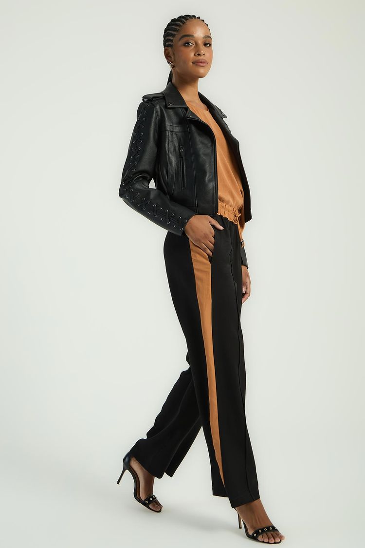 CALÇA COM ELASTICO BICOLOR - PRETO / CARAMELO M - PRETO / CARAMELO - 282957