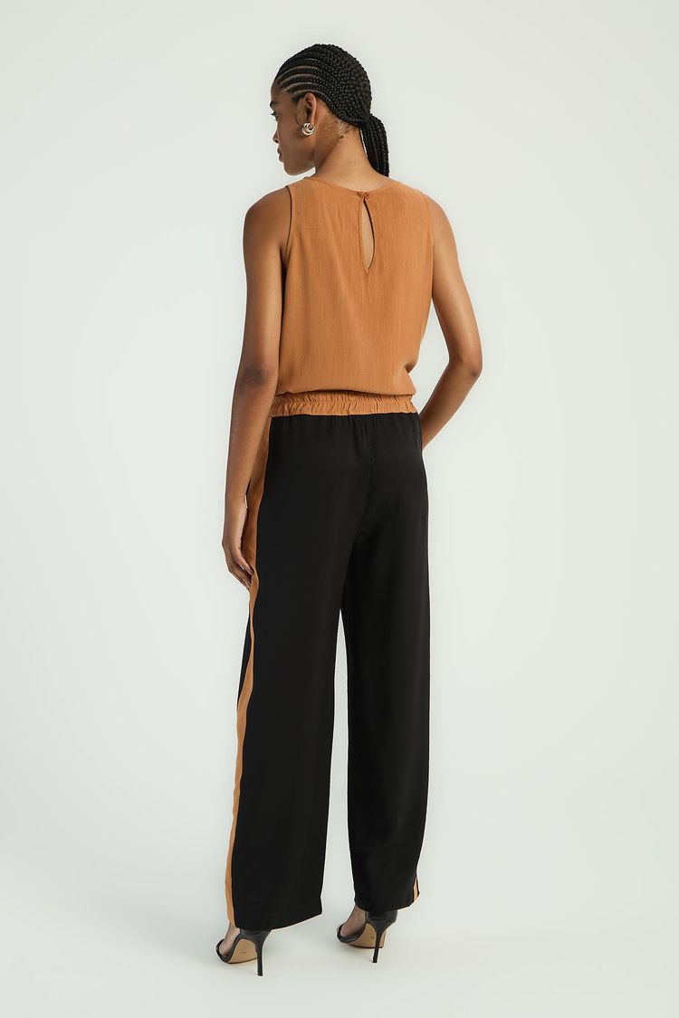 CALÇA COM ELASTICO BICOLOR - PRETO / CARAMELO M - PRETO / CARAMELO - 282958