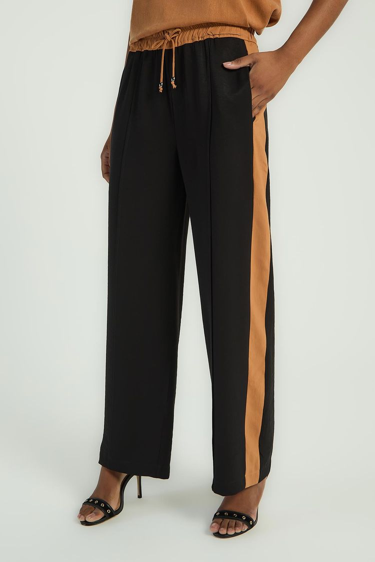 CALÇA COM ELASTICO BICOLOR - PRETO / CARAMELO M - PRETO / CARAMELO - 282959