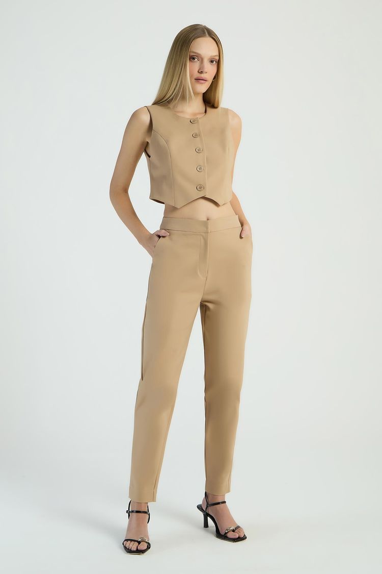 CALÇA CIGARRETE EM TRICOLINE - BEGE G - BEGE - 283244