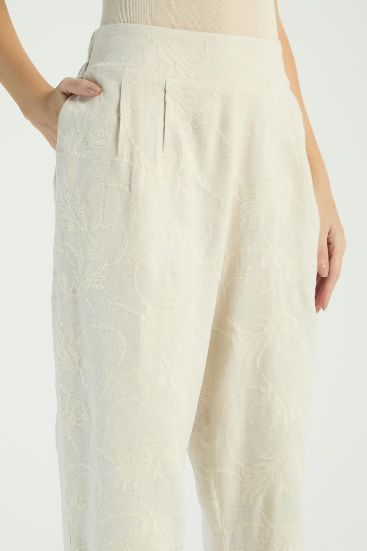 CALÇA LINHO BORDADO - AVEIA M - AVEIA - 283315