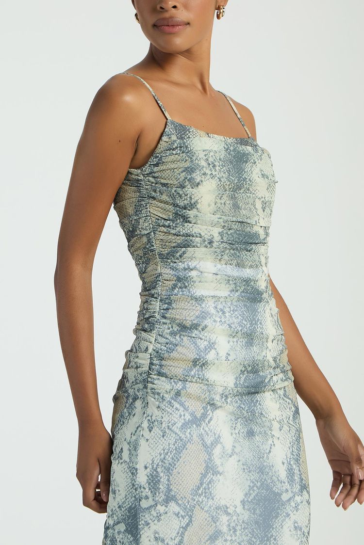 VESTIDO EM TULE FRANZIDO ESTAMPADO - SNAKE P - EST SNAKE - 284593