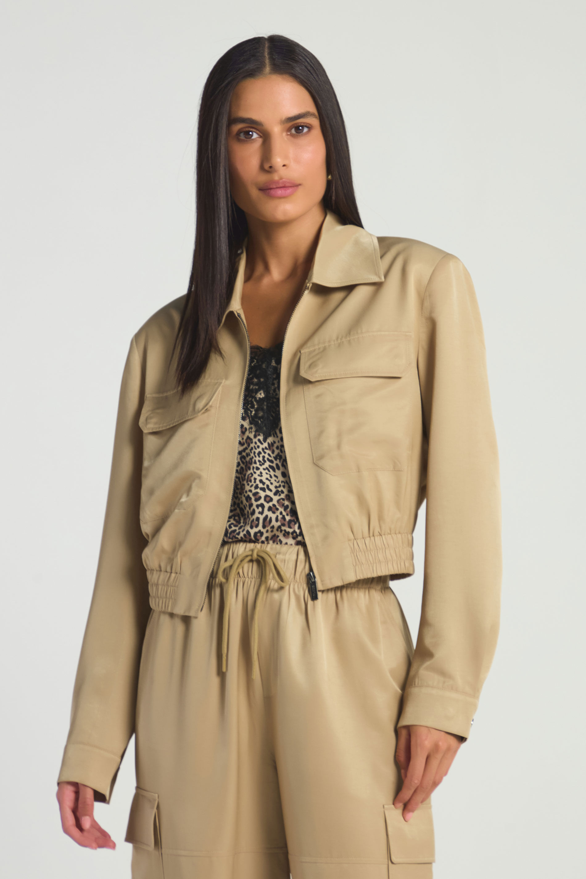 JAQUETA BOMBER ZIPER - BEGE M - BEGE - 286001