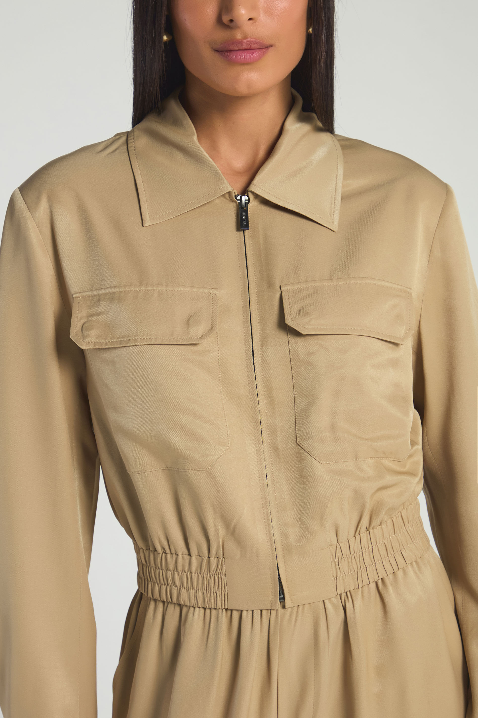JAQUETA BOMBER ZIPER - BEGE M - BEGE - 286004