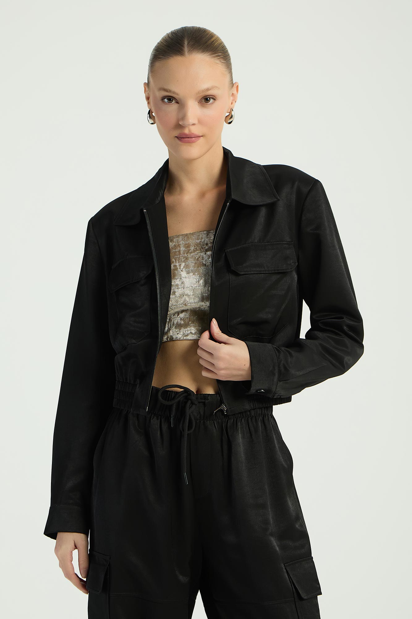 JAQUETA BOMBER ZIPER - BLACK GG - BLACK - 286146