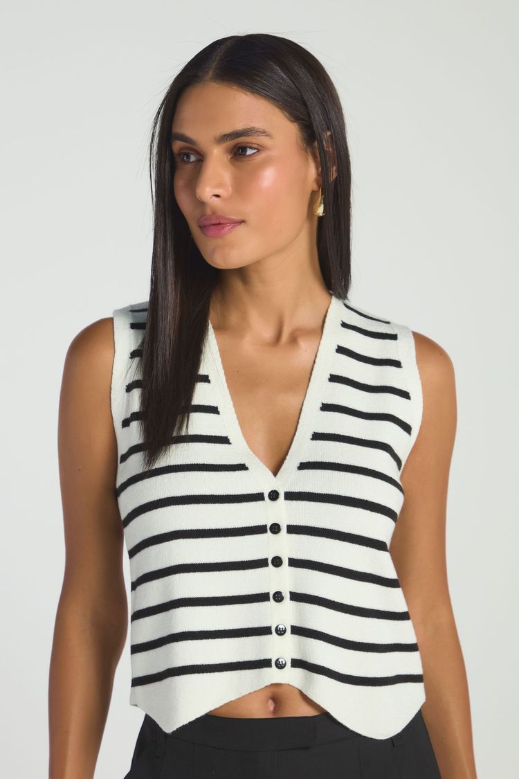COLETE LISTRADO EM TRICOT - OFF / PRETO M - OFF / PRETO - 287707