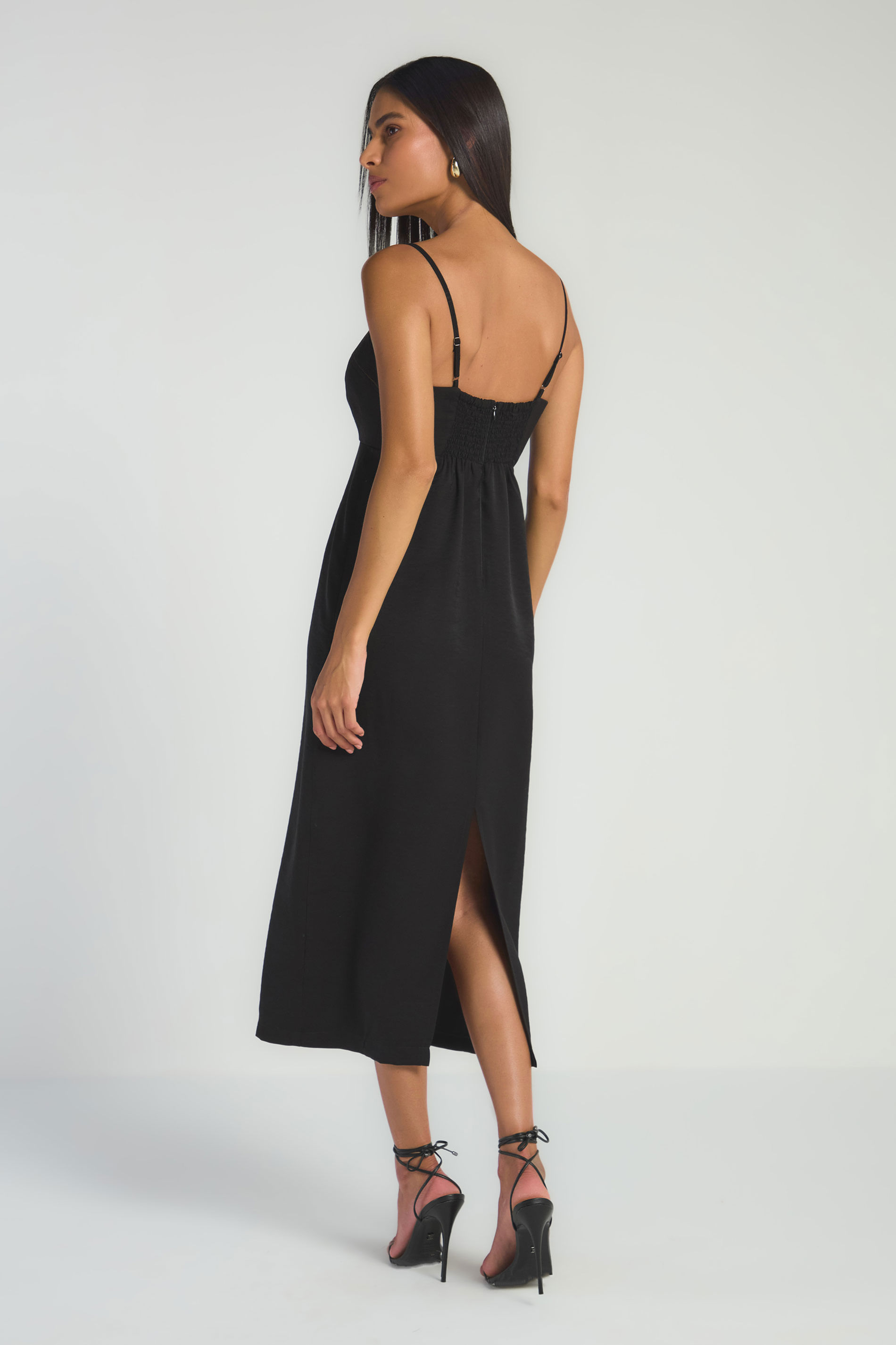 VESTIDO MIDI COM PESPONTOS - PRETO/CARAMELO M - PRETO / CARAMELO - 288107