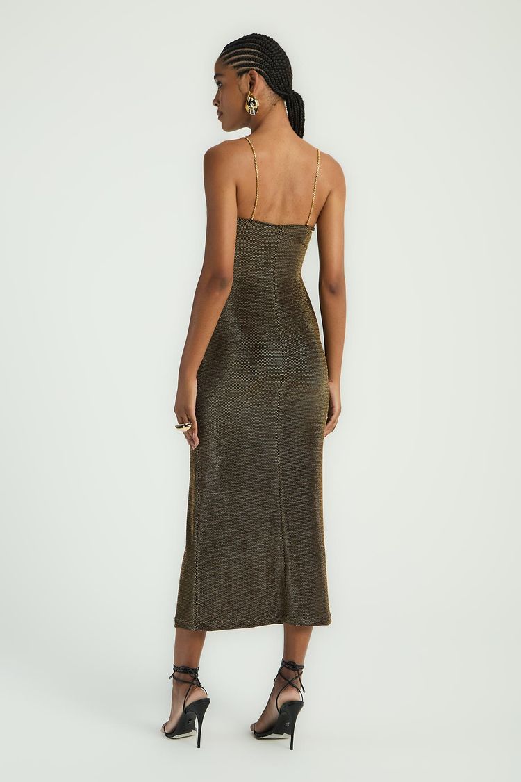 VESTIDO MIDI CORRENTES - PRETO / DOURADO M - PRETO / DOURADO - 288127