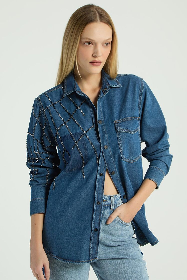 CAMISAO JEANS BORDADO - JEANS P - JEANS - 288400