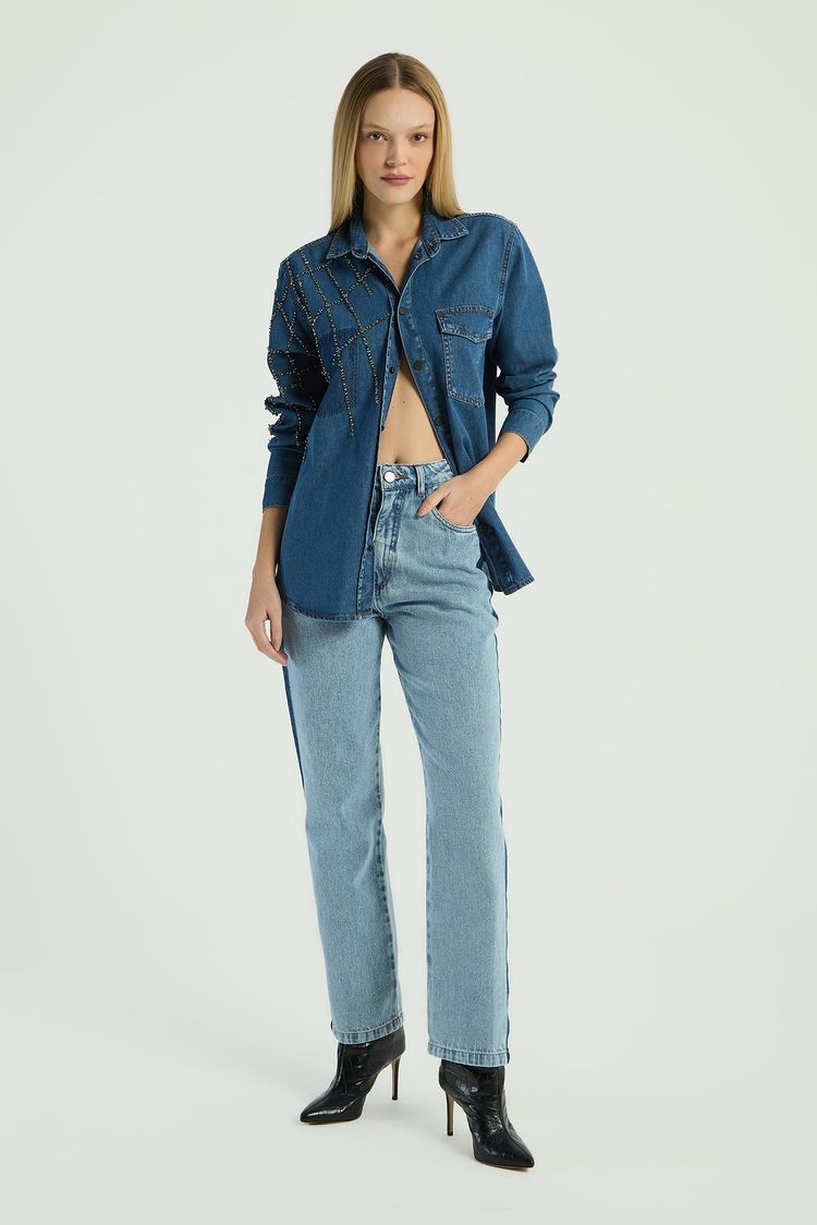 CAMISAO JEANS BORDADO - JEANS P - JEANS - 288402