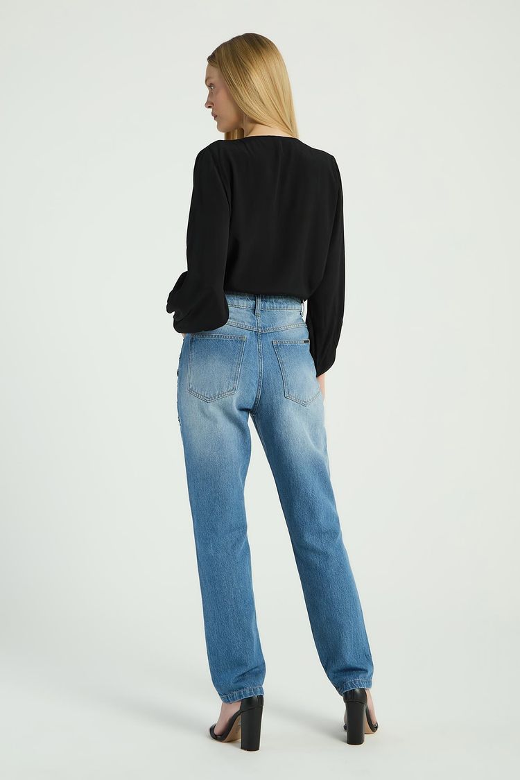 CALÇA JEANS RETA BORDADA - JEANS MEDIO 44 - JEANS MEDIO - 288485