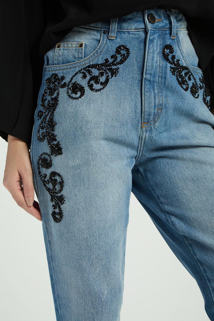 CALÇA JEANS RETA BORDADA - JEANS MEDIO 44 - JEANS MEDIO - 288487