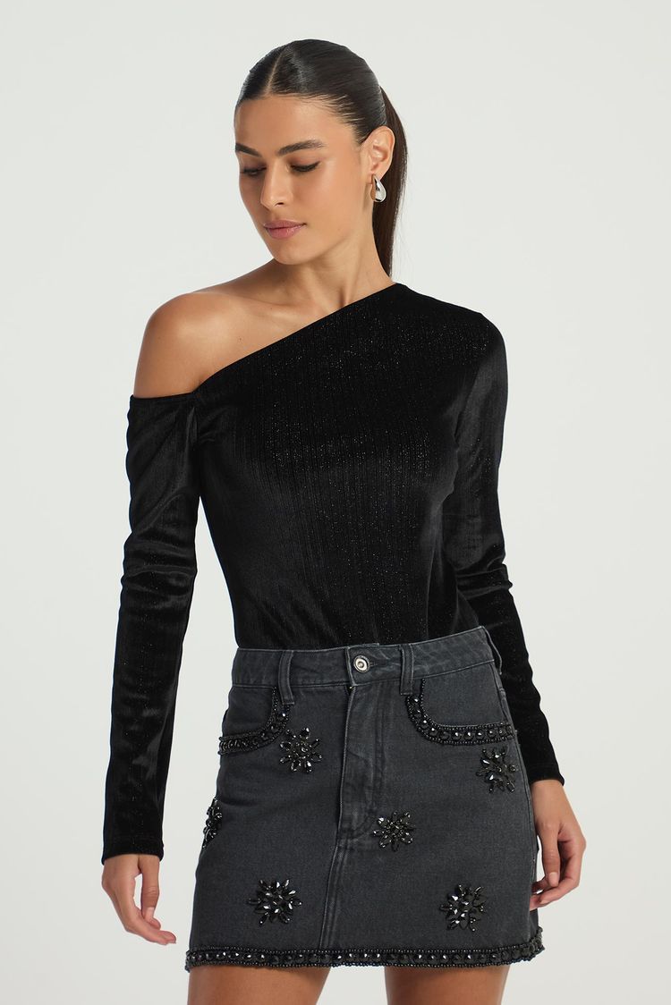 BODY UM OMBRO COM GOLA ASSIMETRICA - PRETO P - PRETO - 288736