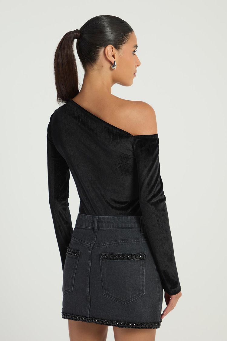 BODY UM OMBRO COM GOLA ASSIMETRICA - PRETO P - PRETO - 288737