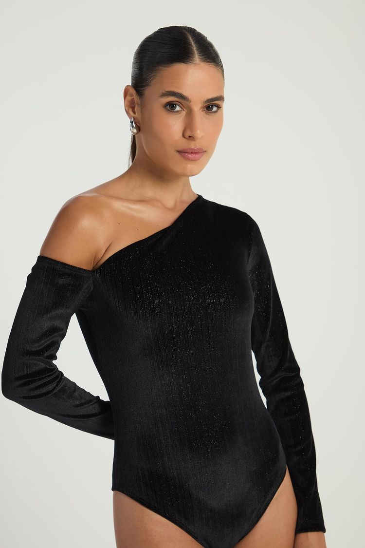 BODY UM OMBRO COM GOLA ASSIMETRICA - PRETO P - PRETO - 288739