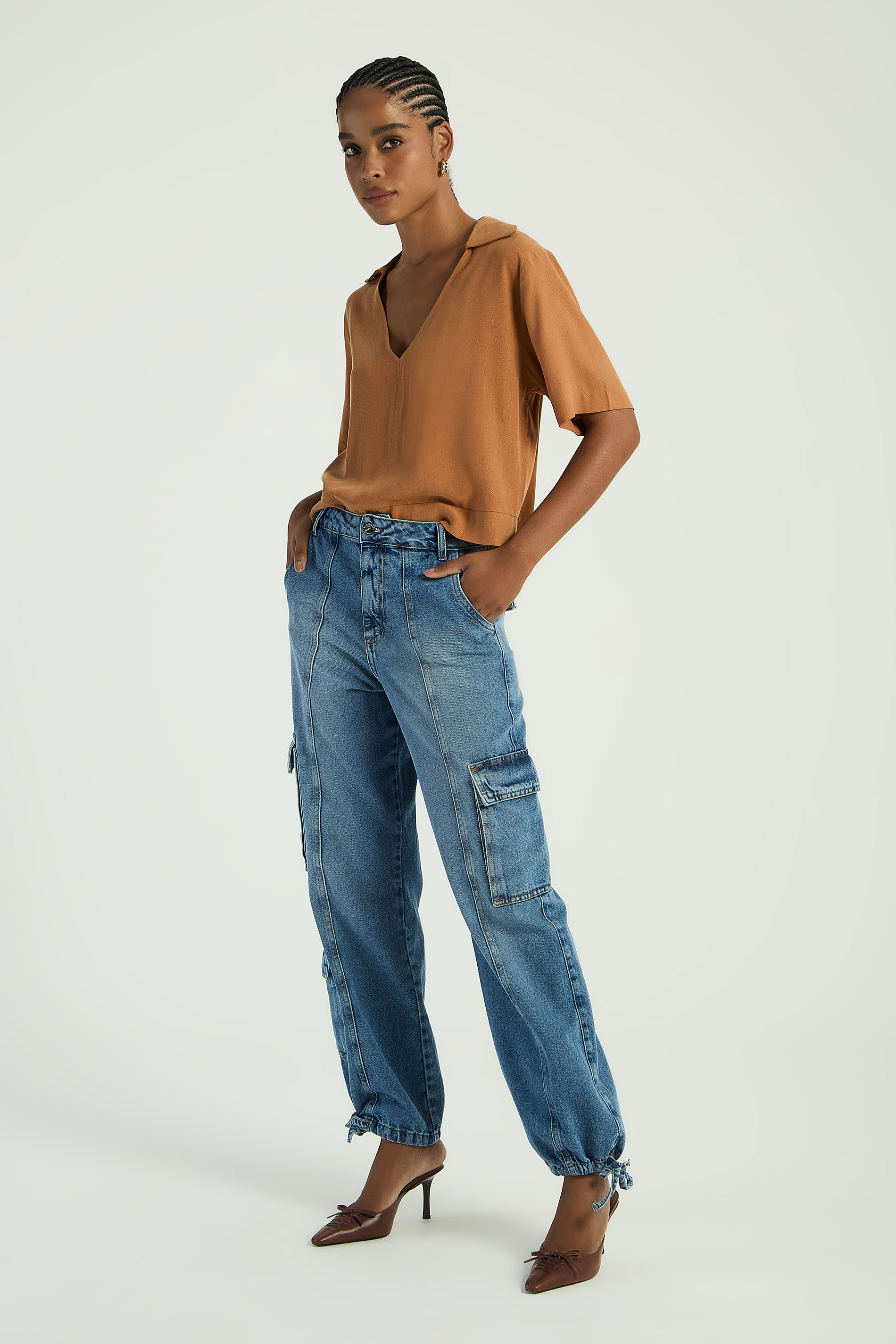 CALÇA JEANS CARGO - JEANS 44 - JEANS - 289642