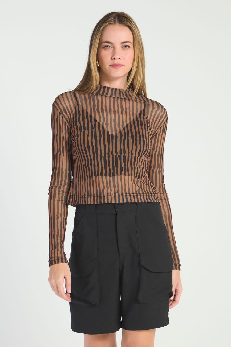 BLUSA TULE GOLA ALTA ESTAMPADA - EST SAFARI PP - EST SAFARI - 290118