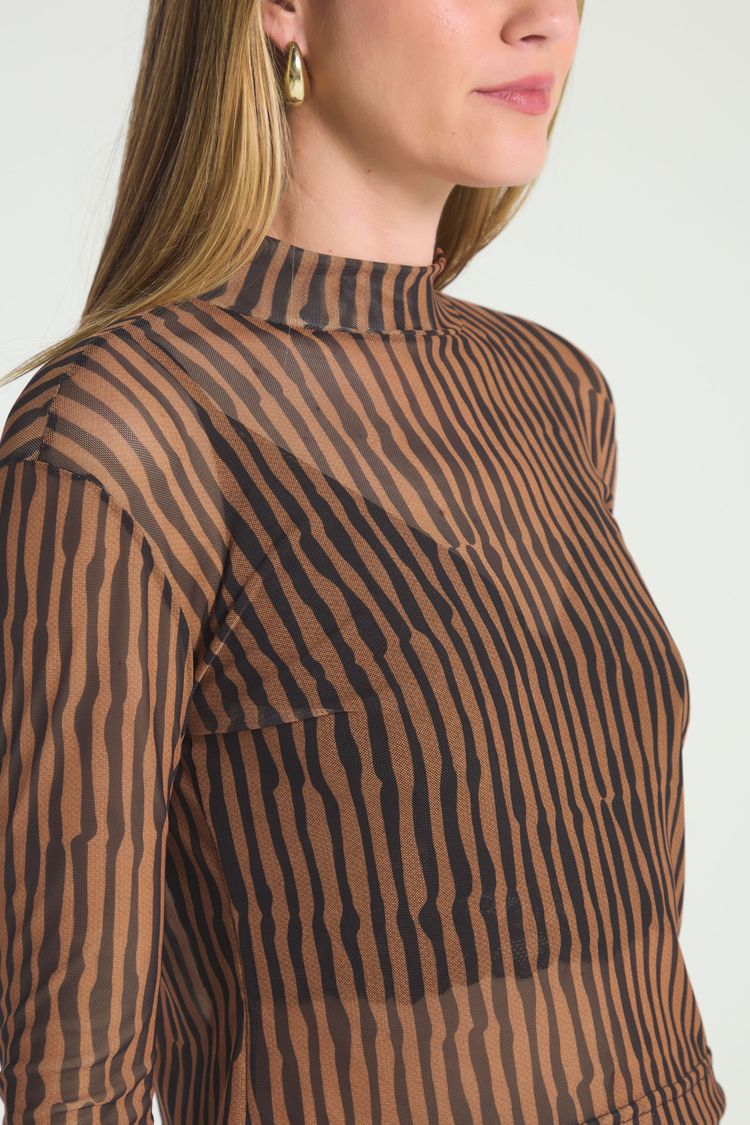 BLUSA TULE GOLA ALTA ESTAMPADA - EST SAFARI PP - EST SAFARI - 290121
