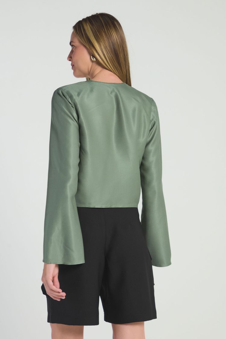 BLUSA DECOTE V COM AMARRAÇÃO - OLIVA PP - OLIVA - 290143