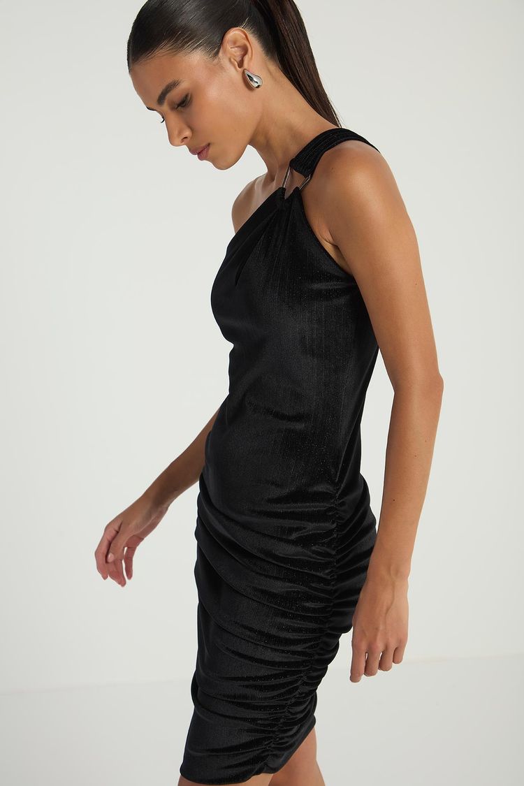 VESTIDO CURTO UM OMBRO COM DETALHE TRIANGULO - PRETO M - PRETO - 290372