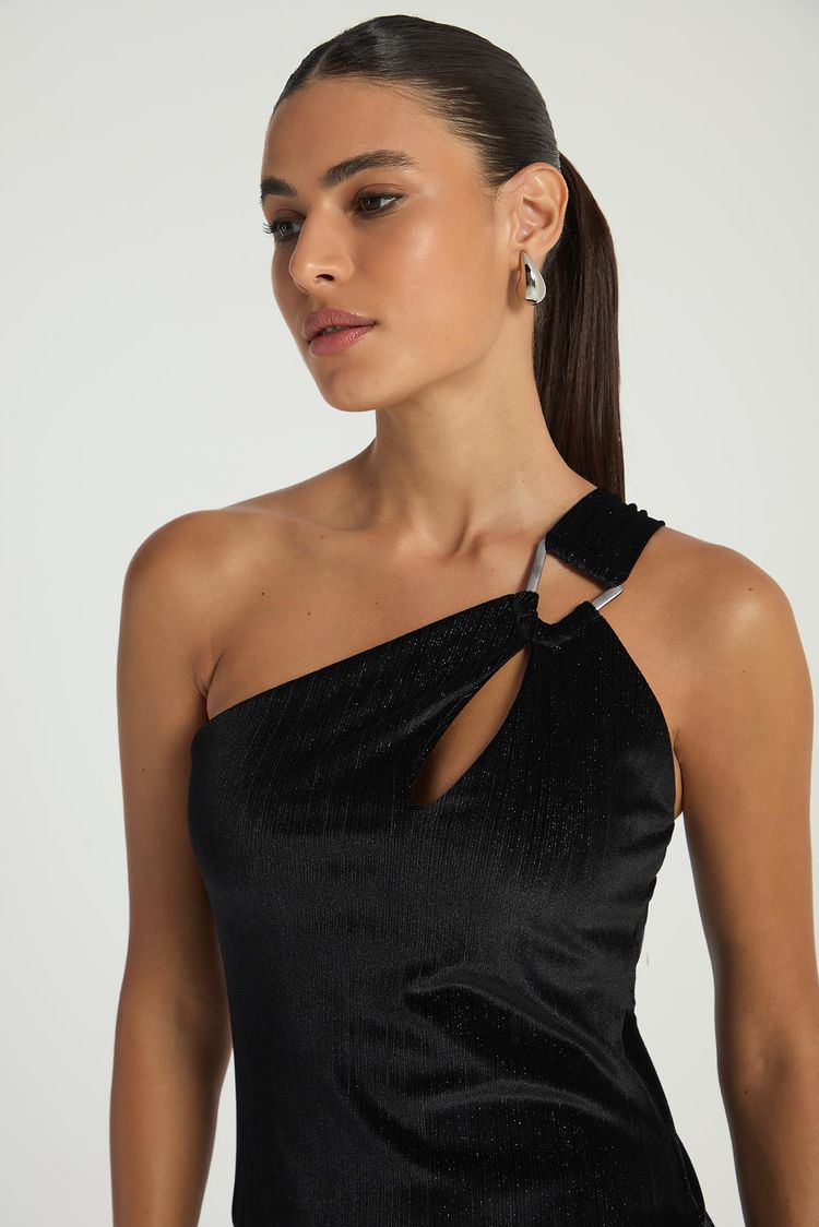 VESTIDO CURTO UM OMBRO COM DETALHE TRIANGULO - PRETO M - PRETO - 290373