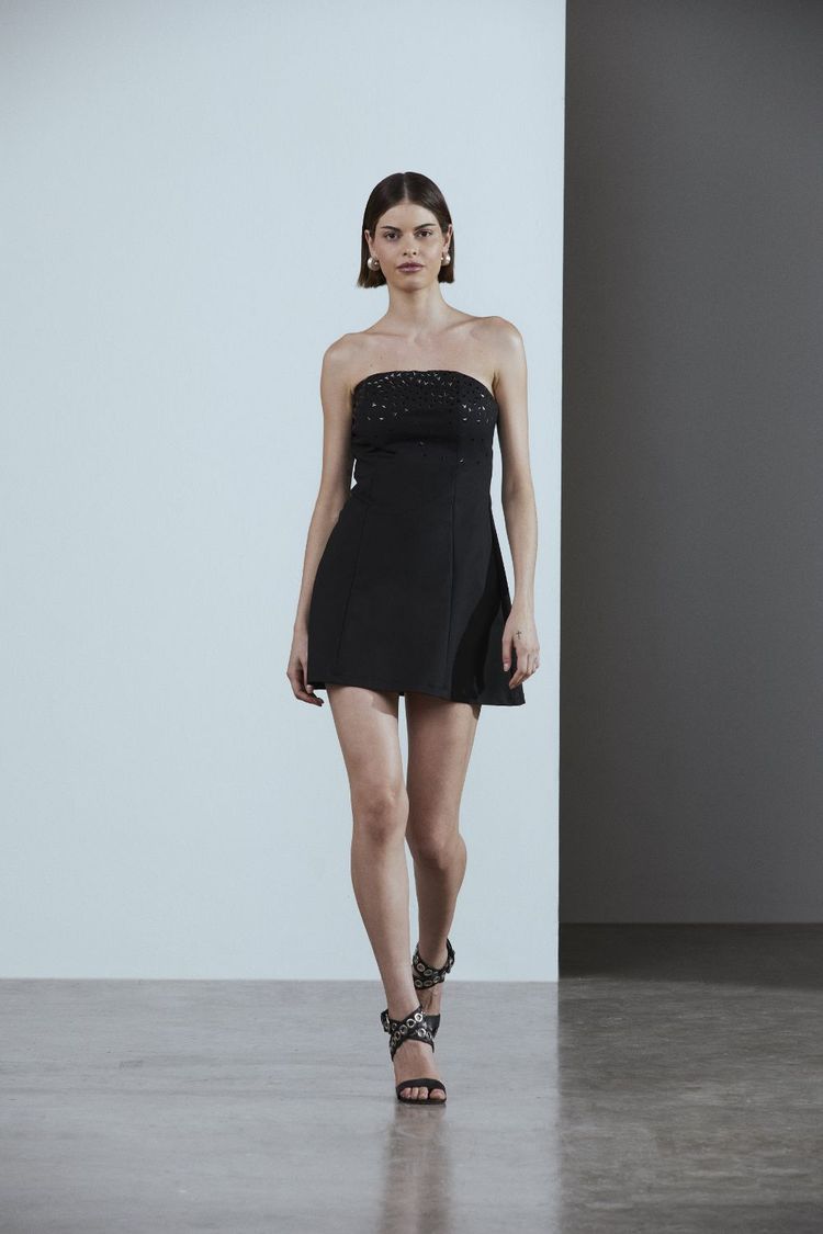 VESTIDO TOMARA QUE CAIA COM BRILHOS TERMOCOLANTES - PRETO M - PRETO - 290414