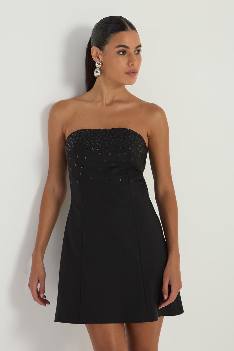 VESTIDO TOMARA QUE CAIA COM BRILHOS TERMOCOLANTES - PRETO M - PRETO - 290415