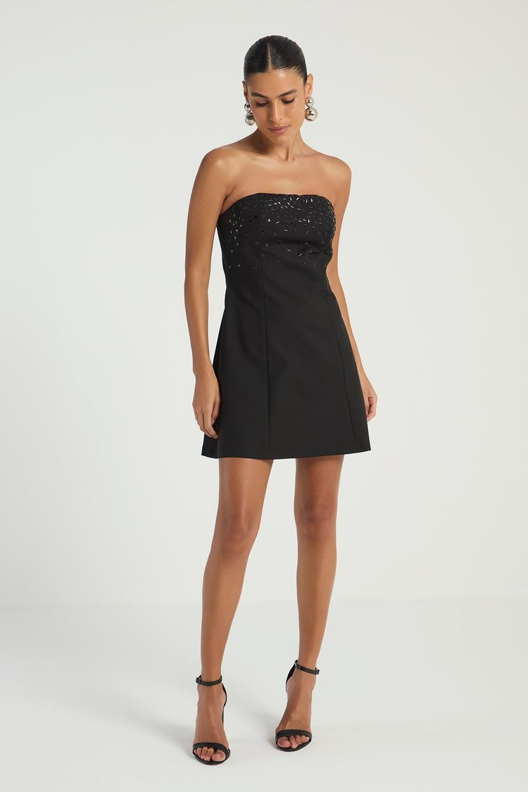 VESTIDO TOMARA QUE CAIA COM BRILHOS TERMOCOLANTES - PRETO M - PRETO - 290417