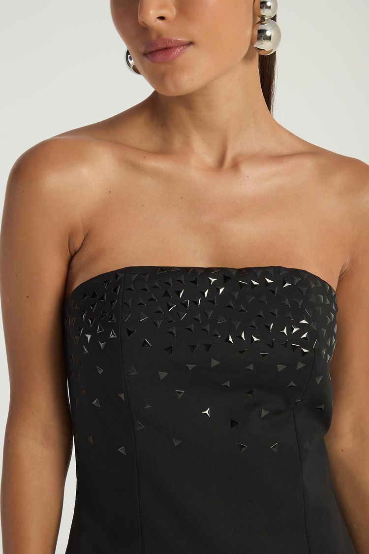VESTIDO TOMARA QUE CAIA COM BRILHOS TERMOCOLANTES - PRETO M - PRETO - 290418