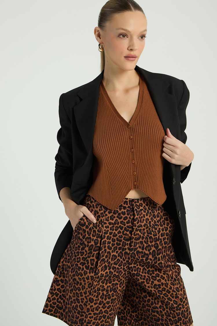 COLETE EM TRICOT CANELADO - CARAMELO P - CARAMELO - 290681