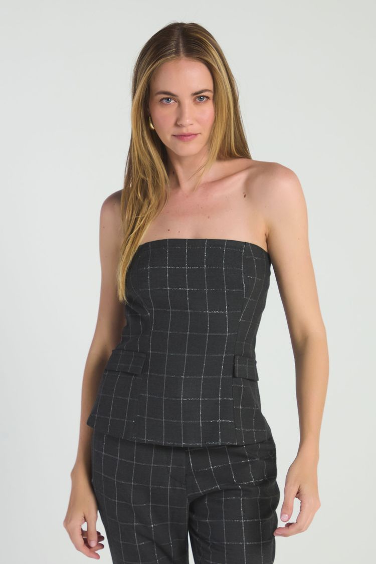 BLUSA TOMARA QUE CAIA XADREZ COM LUREX - PRETO/PRATA G - PRETO / PRATA - 291316