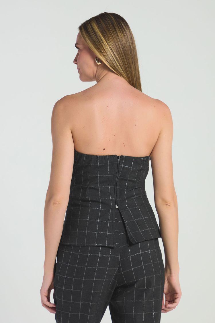 BLUSA TOMARA QUE CAIA XADREZ COM LUREX - PRETO/PRATA G - PRETO / PRATA - 291317