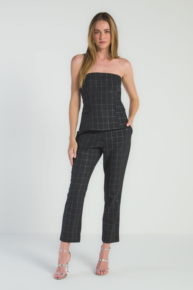 BLUSA TOMARA QUE CAIA XADREZ COM LUREX - PRETO/PRATA G - PRETO / PRATA - 291318