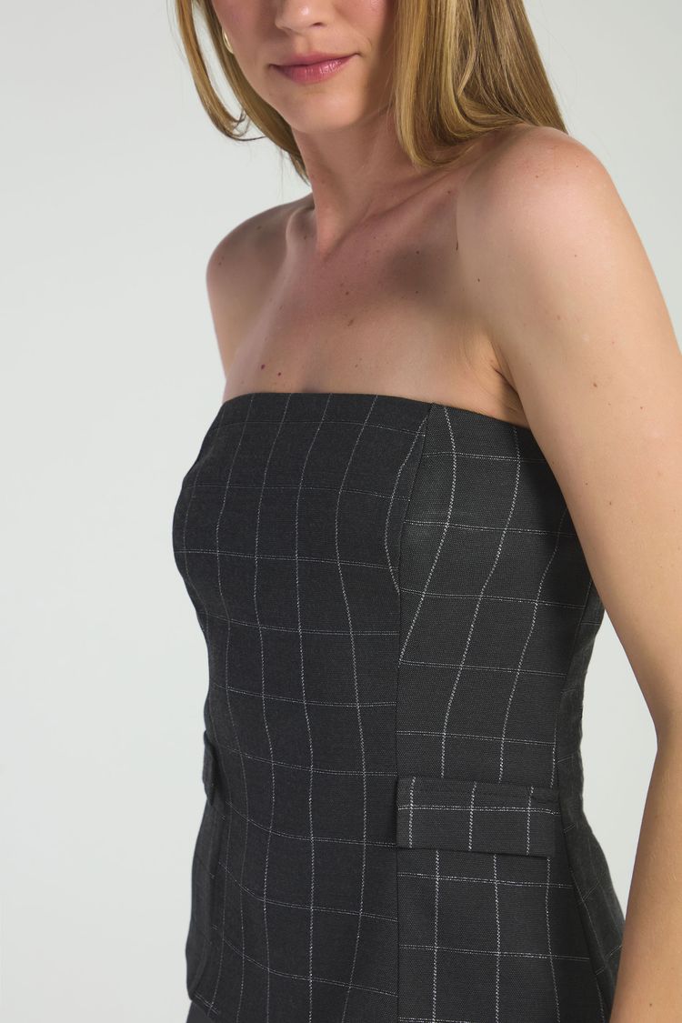 BLUSA TOMARA QUE CAIA XADREZ COM LUREX - PRETO/PRATA G - PRETO / PRATA - 291319