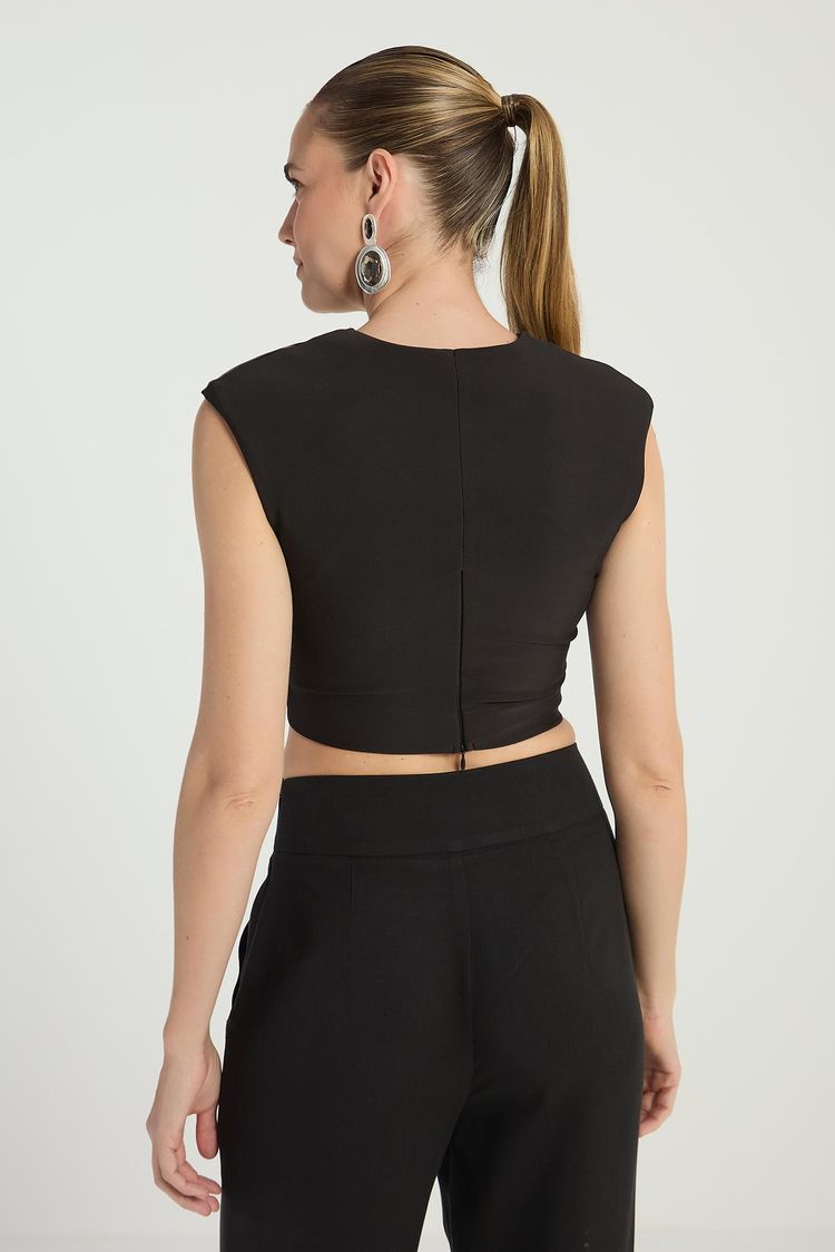 CROPPED COM TECIDO VINIL - PRETO PP - PRETO - 291848