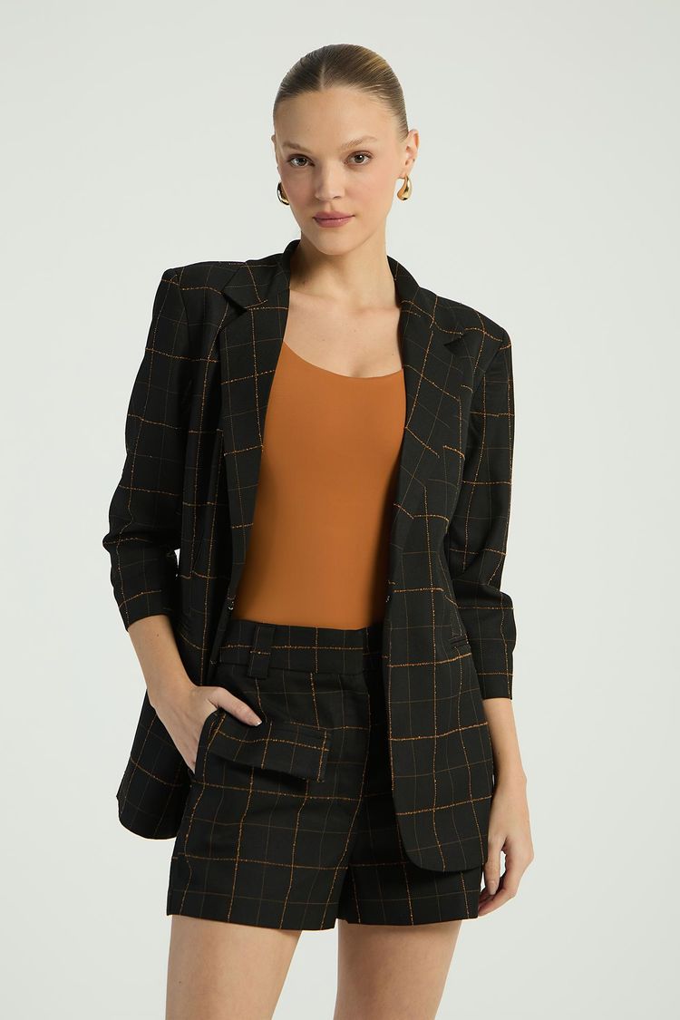 BLAZER OVERSIZED XADREZ - PRETO P - PRETO - 291940