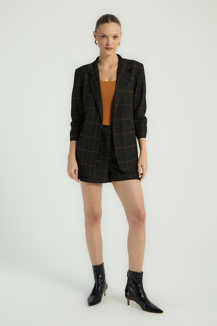 BLAZER OVERSIZED XADREZ - PRETO P - PRETO - 291942