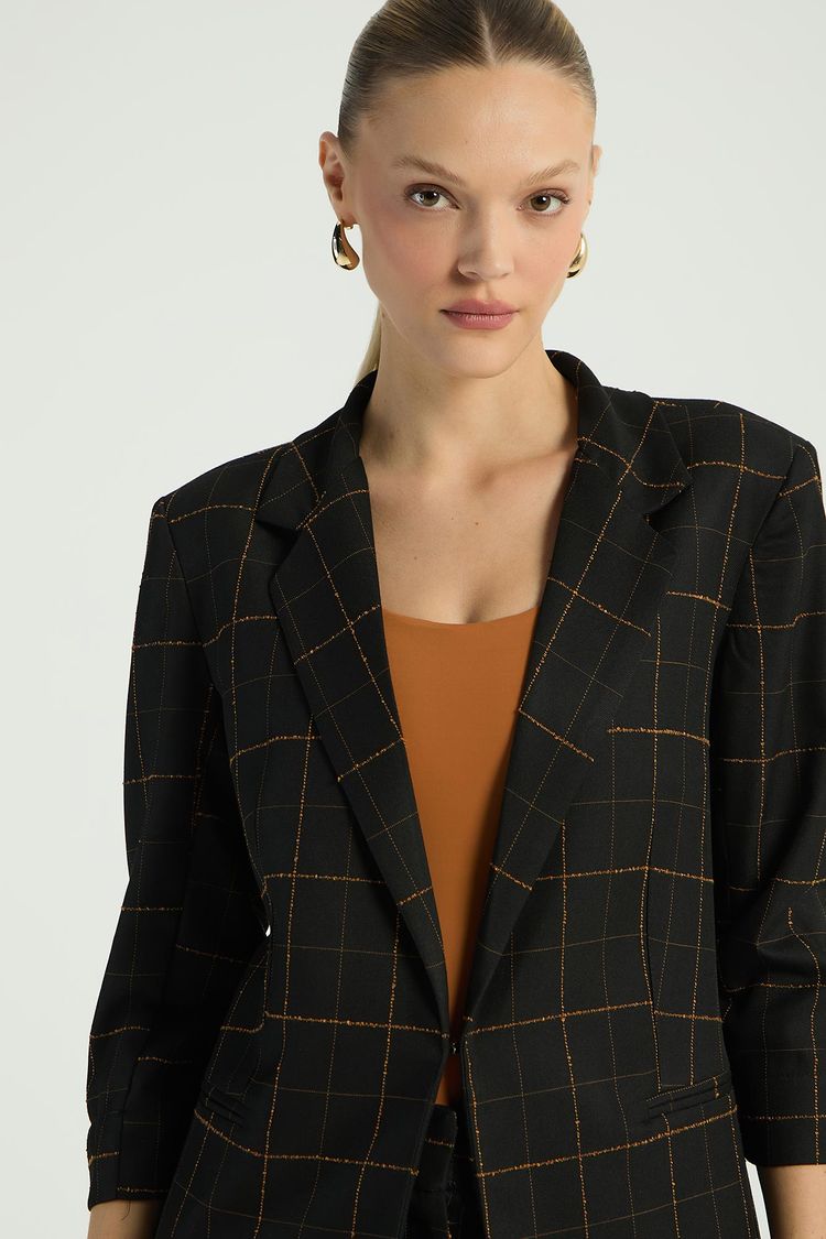 BLAZER OVERSIZED XADREZ - PRETO P - PRETO - 291943